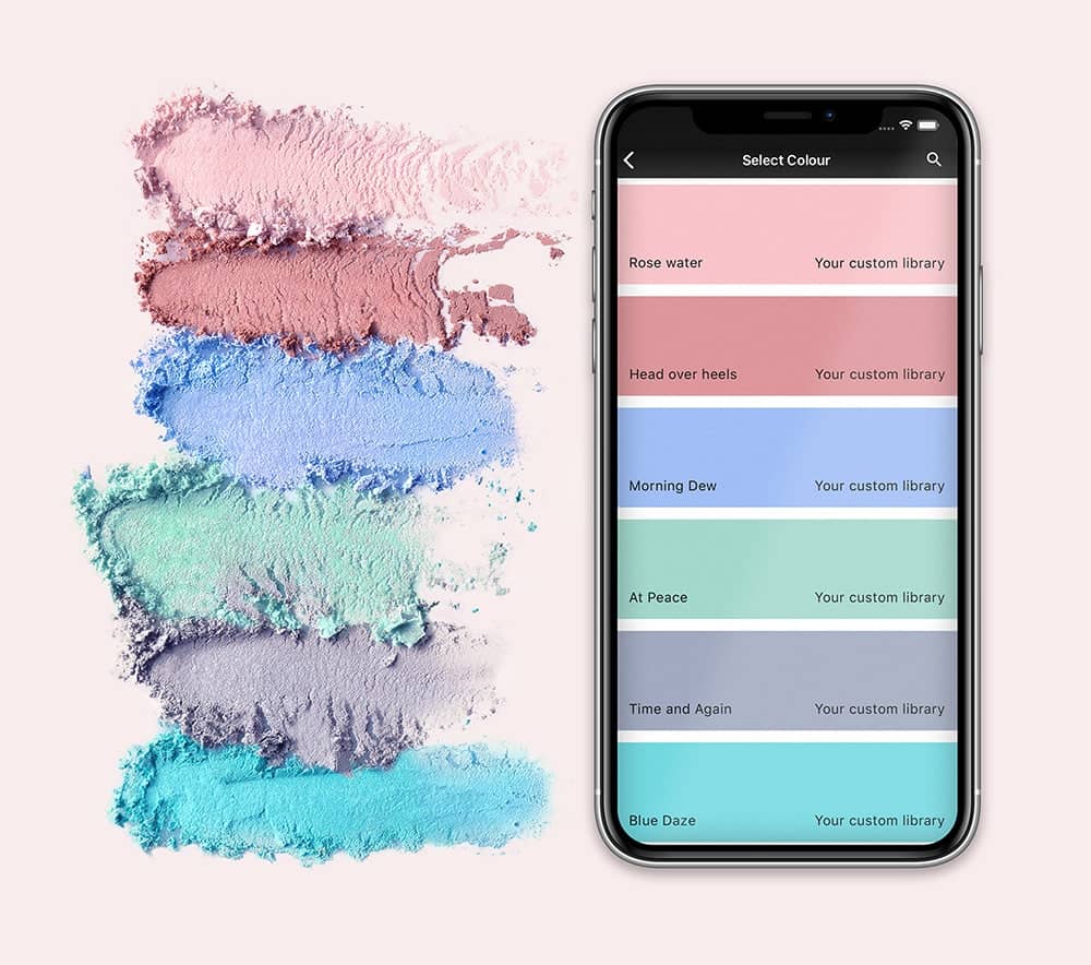 color powder palette with smartphone