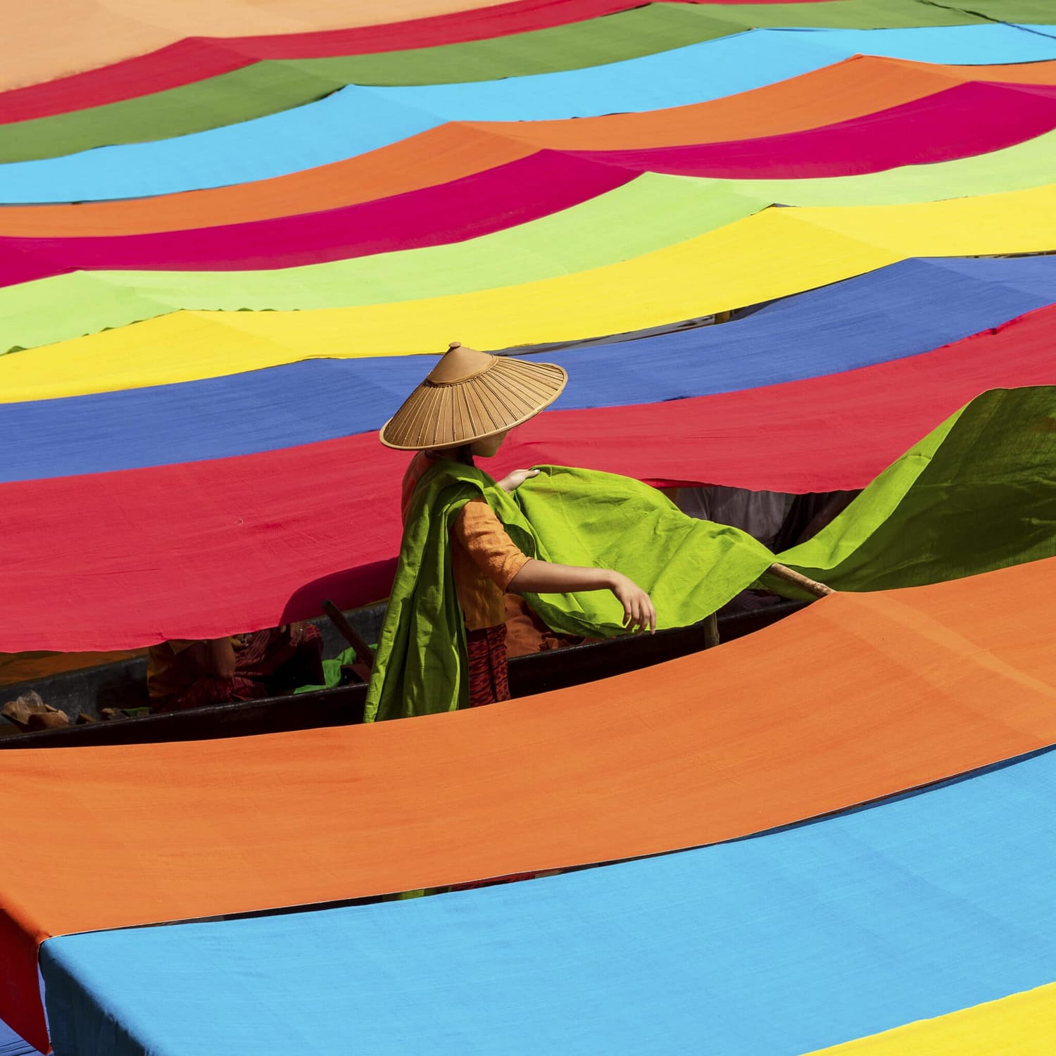 Handcrafted colorful lotus fabrics made from lotus fibers in Inl
