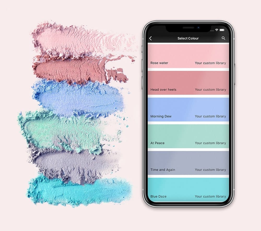 color powder palette with smartphone