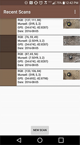 Example of stored soil color scans and its data using the Soil Scanner application