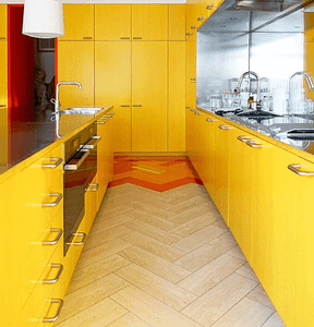 Kitchen apartment with yellow interiors 