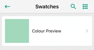 The saved swatches on the app are shown