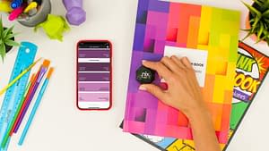 Nix Color Sensor scanning colorful notebook