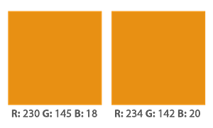 Two orange swatches are shown side by side. They different slightly in colour.
