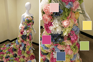 A dress made of colourful flowers from the Internal Home Furnishings Centre