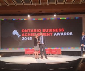 Mat Sheridan accepts an award at the Ontario Business Achievement Awards (2015)