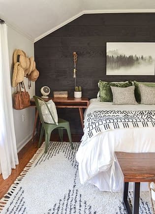 Holiday Decor Idea for Guest Bedroom Dark Accent Wall