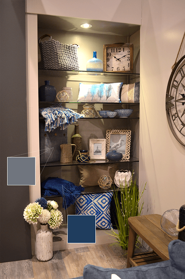 Urban Barn continued with the blue hues in their bookshelf decor